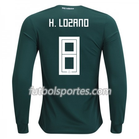 Camisetas México H.Lozano 8 Primera Equipacion Mundial 2018 Manga Larga